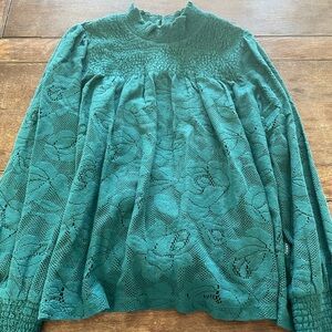 Women’s Teal Lace Mock-Neck Blouse (L)